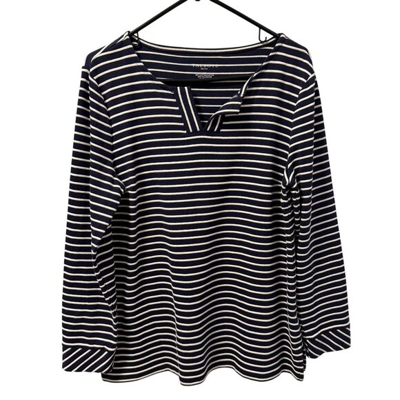 Talbots shirt Sz PL Navy & White Striped Long Sleeve Top Cotton Blend - Picture 1 of 12